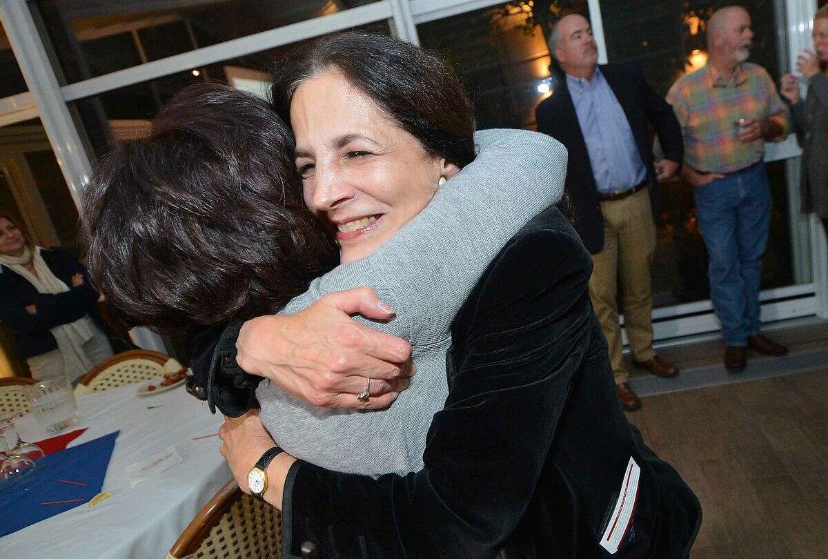 Hour Photo/Alex von Kleydorff Gail Lavielle wins and greets supporters during RTC election night at the Norwalk Inn