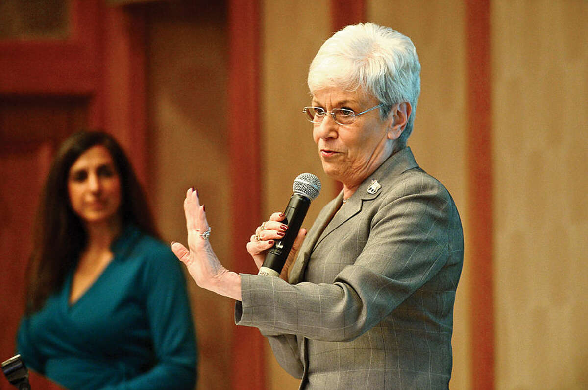 Hour photo / Erik Trautmann Lieutenant Governor Nancy Wyman speaks as part of a panel discussion as The American Cancer Society hosts the inaugural “Women Leading the Way to Wellness Breakfast” Wednesday morning at Dolce Norwalk. Fairfield county residents, local business and community leaders, and health professionals gathered to learn more about cancer prevention and early detection.