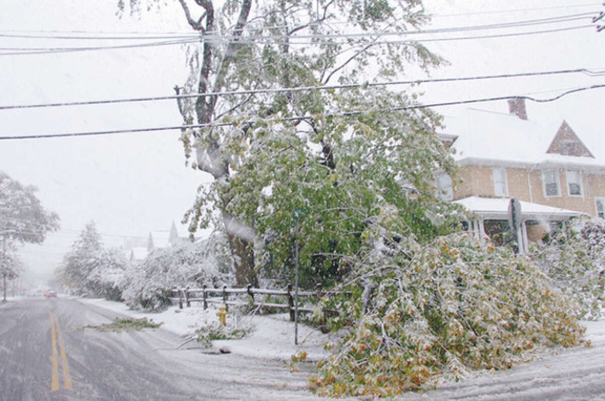 Hour file photo / Erik Trautmann Downed tree limbs on St. John Street in Norwalk during the October snowstorm.