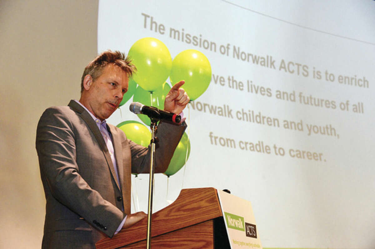 Hour photo / Erik Trautmann Norwalk ACTS Executive Director Anthony Allison holds press conference at Stepping Stones Museum for Children Tuesday to announce the release of their Cradle-to-Career Baseline Report. The report which represents over 100 individuals and organizations speaks to the current state of Norwalk's children.