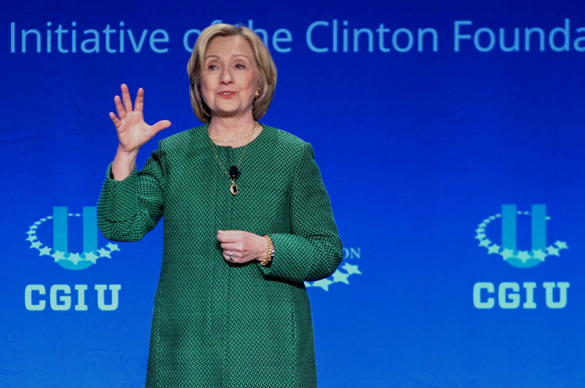 Former Secretary of State Hillary Rodham Clinton speaks at a university conference sponsored by the Clinton Global Initiative at the University of Miami, Saturday, March 7, 2015, in Coral Gables, Fla. (AP Photo/Gaston De Cardenas)