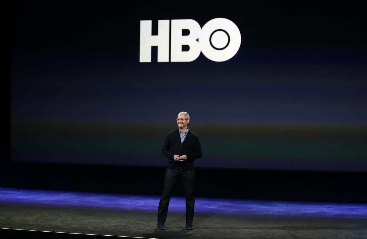 Apple CEO Tim Cook talks about HBO during an Apple event on Monday, March 9, 2015, in San Francisco. (AP Photo/Eric Risberg)