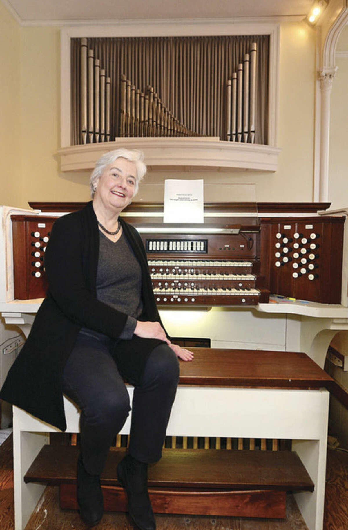 Hour photo / Erik Trautmann Organist Eileen Hunt and The Congregational Church at Green's Farms will be celebrating the 50th anniversary of their organ, christened Cecilia Rose after the patron saint of music, on May 10 with a special performance by Hunt of composer Robert Sirota's "Apparitions for Organ and String Quartet."