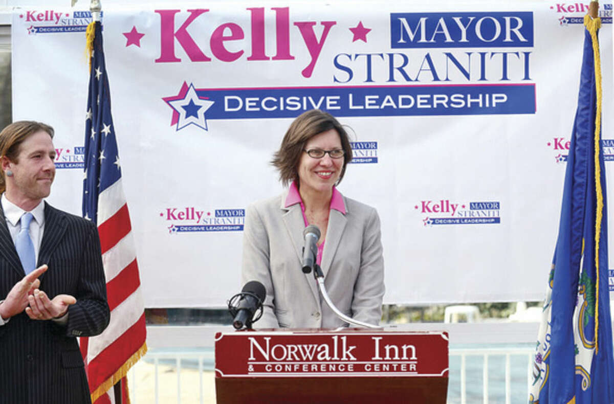 Hour photo / Erik Trautmann Republican Kelly Straniti announces her acndidacy for mayor of Norwalk Saturday at the Norwalk Inn.