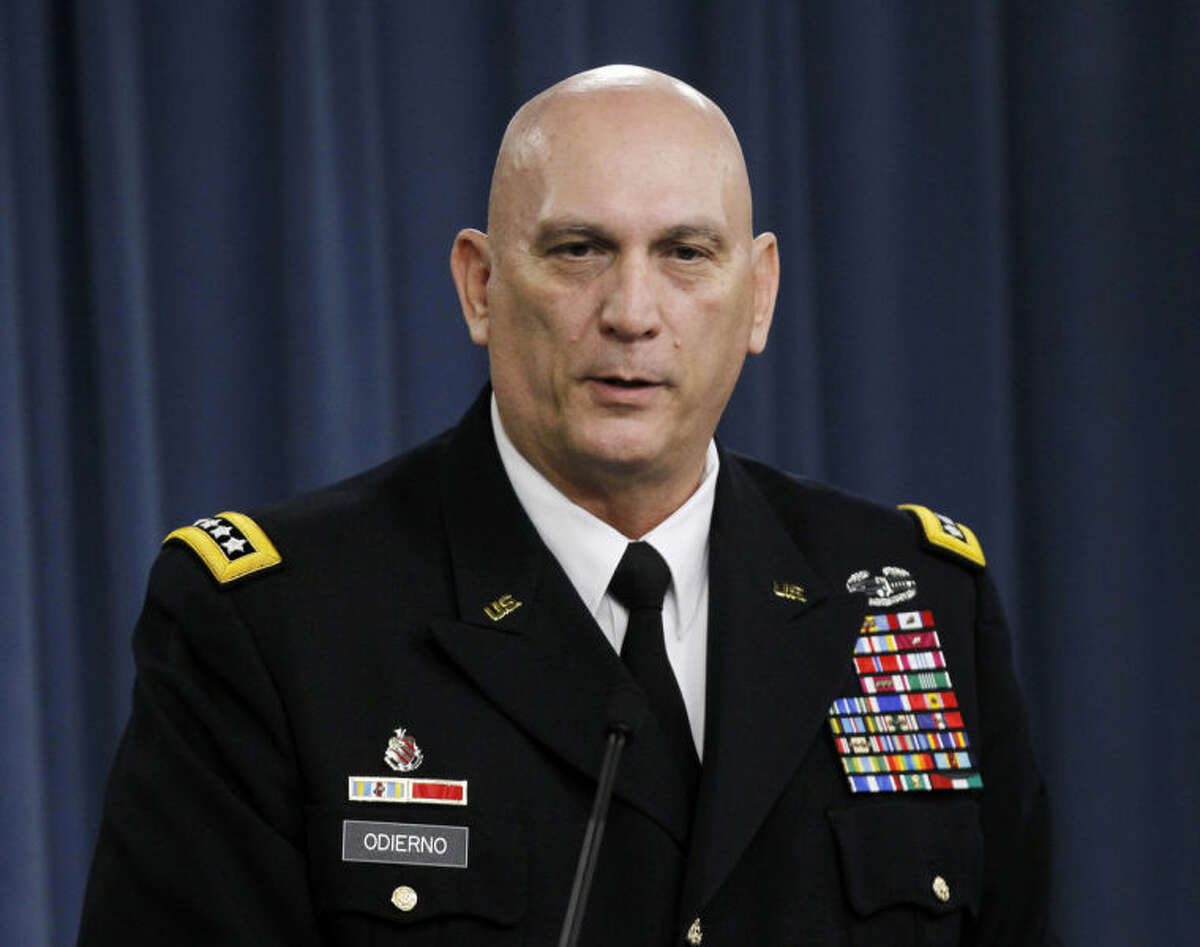FILE - In this Jan. 27, 2012 file photo, Army Chief of Staff Gen. Raymond Odierno speaks at the Pentagon. Only a small fraction of Army women say they?’d like to move into one of the newly opening combat jobs, but those few who do, say they want a job that takes them right into the heart of battle, according to preliminary results from a survey of the service?’s nearly 170,000 women. The issue is going to be the propensity of women who want to do some of these things,?” Odierno said in an interview with The AP. ?“I don?’t think it?’s going to be as great as people think.?” (AP Photo/Pablo Martinez Monsivais, File)