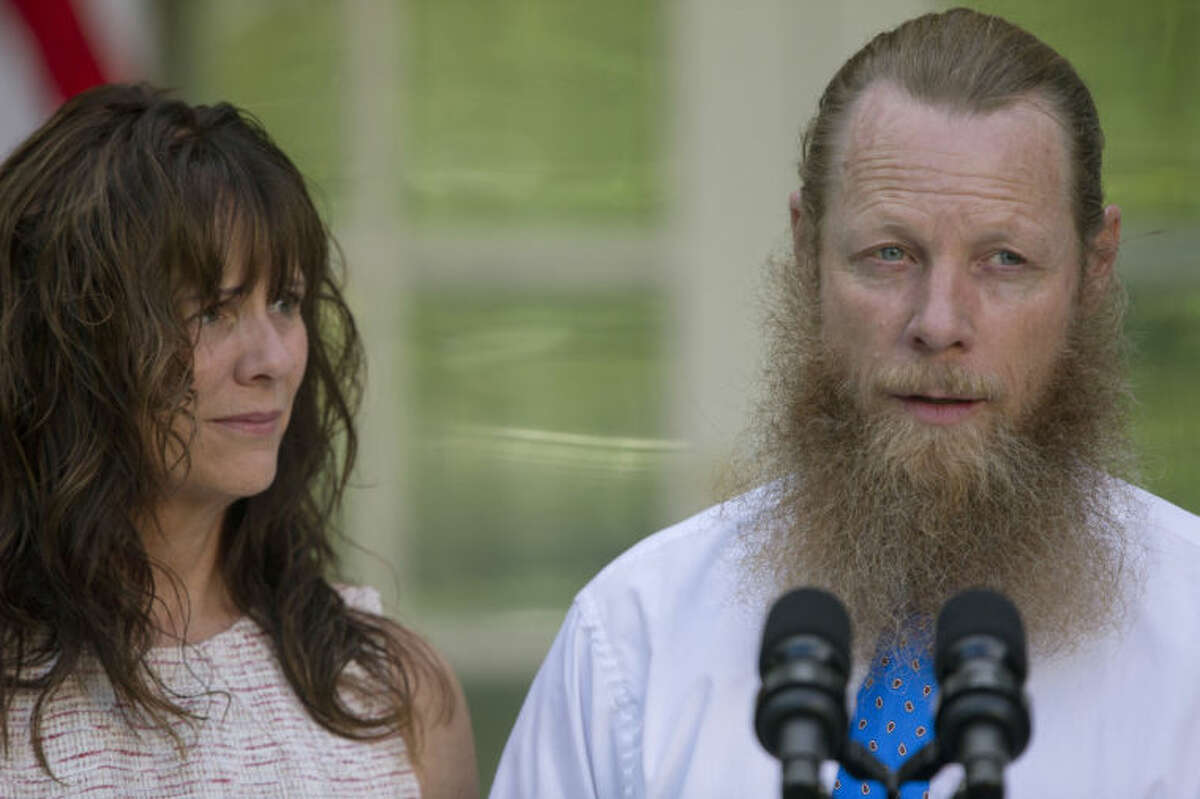 Jani Bergdahl, and Bob Bergdahl speak during a news conference with President Barack Obama in the Rose Garden of the White House in Washington on Saturday, May 31, 2014 about the release of their son, U.S. Army Sgt. Bowe Bergdahl. Bergdahl, 28, had been held prisoner by the Taliban since June 30, 2009. He was handed over to U.S. special forces by the Taliban in exchange for the release of five Afghan detainees held by the United States. (AP Photo/Carolyn Kaster)