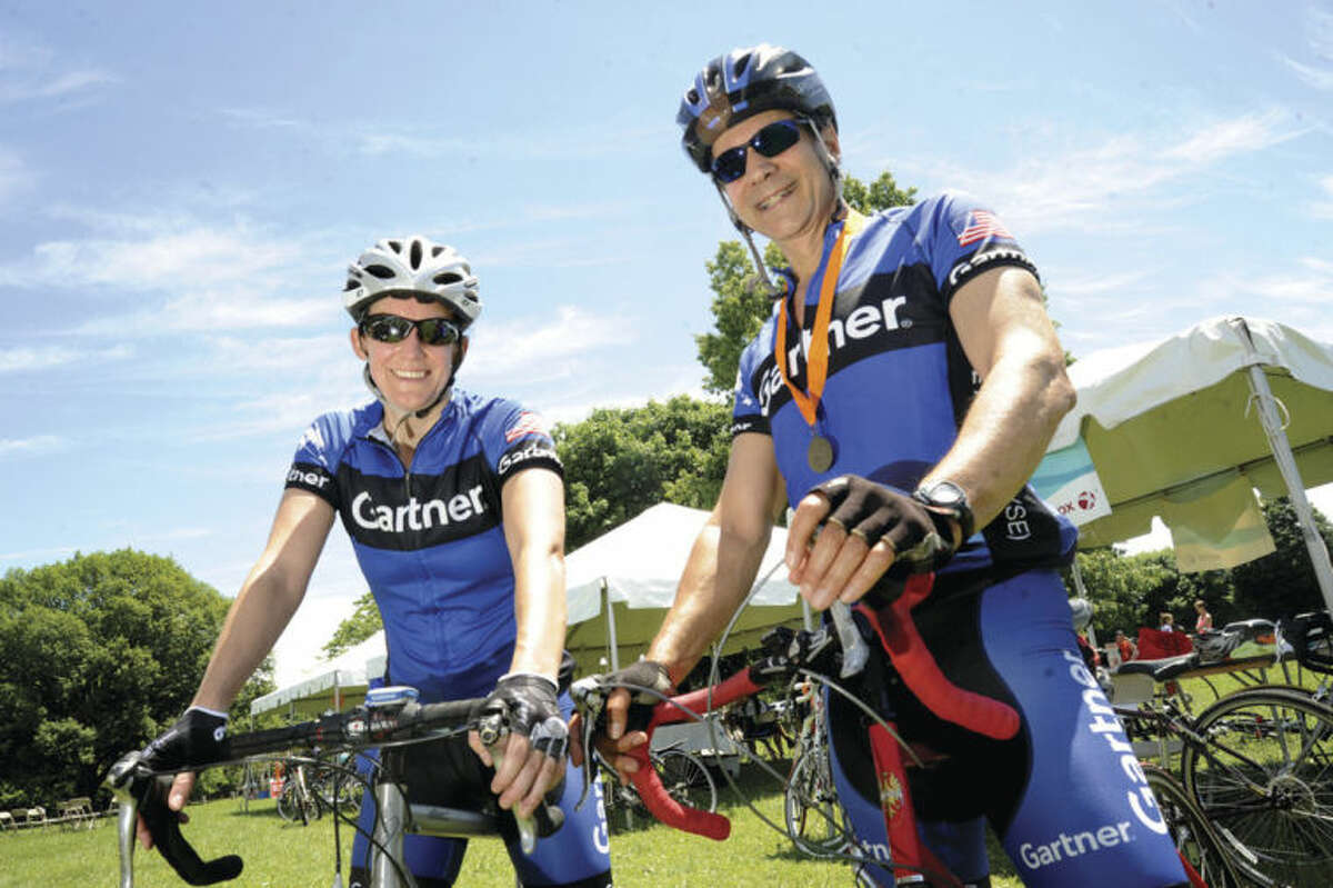 Riders with Gartner, Inc. located in Stamford at the 2014 MS Bike Ride at Sherwood Island Park on Sunday. Hour photo/Matthew Vinci