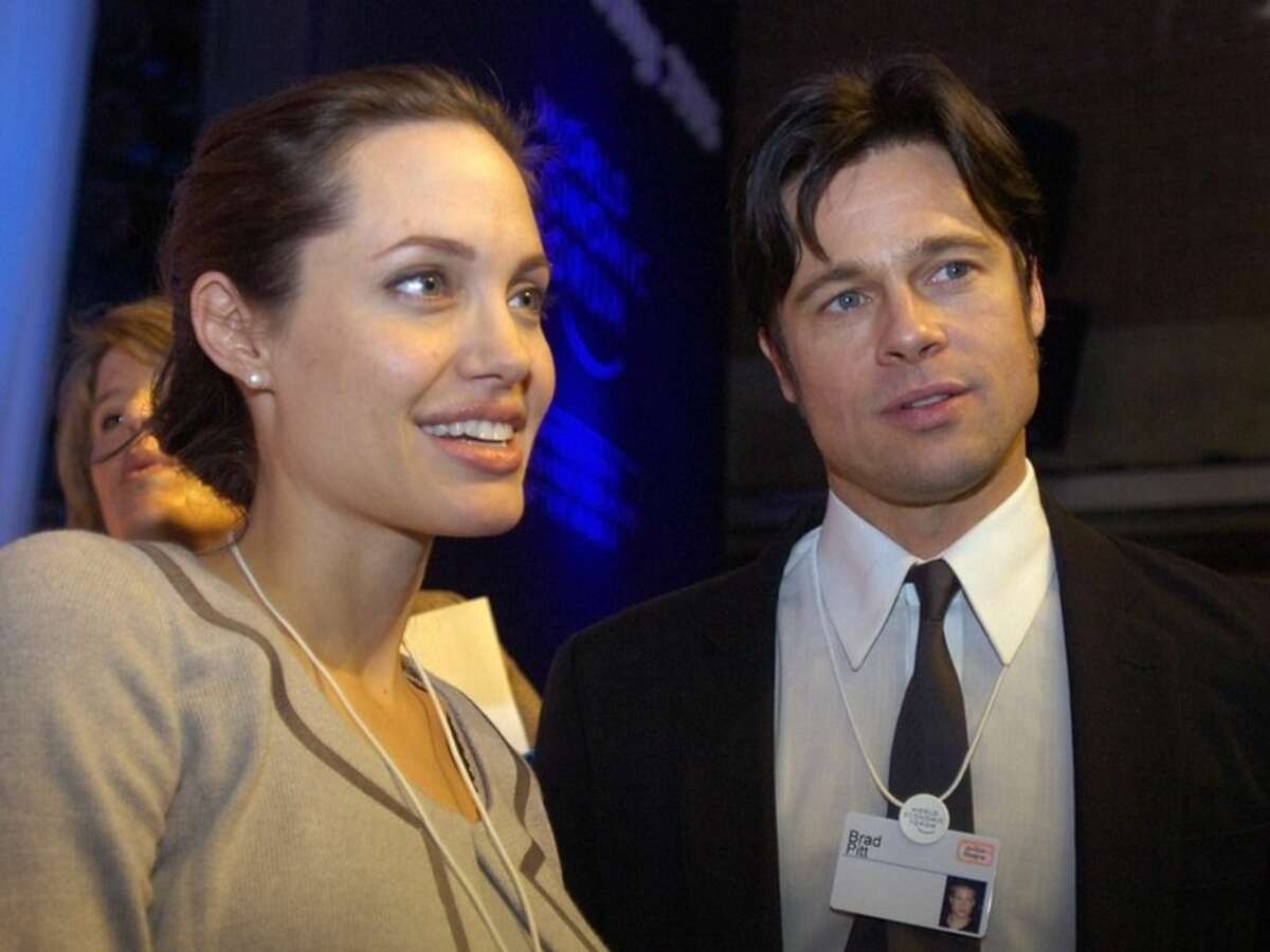 FILE - In this Thursday, Jan. 26, 2006, file photo, Angelina Jolie, left, and Brad Pitt attend the World Economic Forum in Davos, Switzerland. Jolie and Pitt were married Saturday, Aug. 23, 2014, in France, according to a spokesman for the couple. (AP Photo/Keystone, Walter Bieri, File)