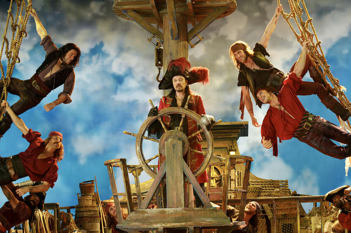This Nov. 8, 2014 image provided by NBC shows Christopher Walken as Captain Hook, center, from the musical version, "Peter Pan Live!" airing Thursday, Dec. 4, at 8 p.m., EST. (AP Photo/NBC, Virginia Sherwood)