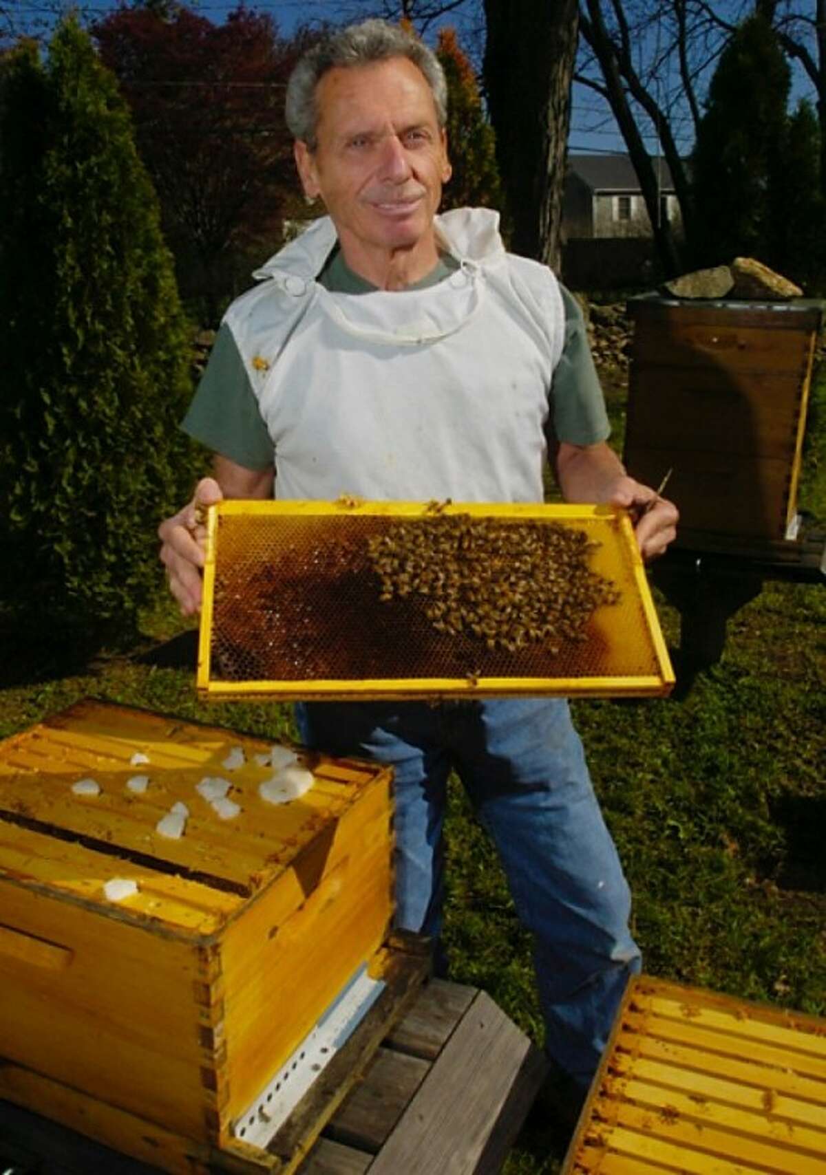 Norm Cote is a hobbyist beekeeper and helps maintain the hives at the Fodor Farm for the City of Norwalk. Hour photo / Erik Trautmann