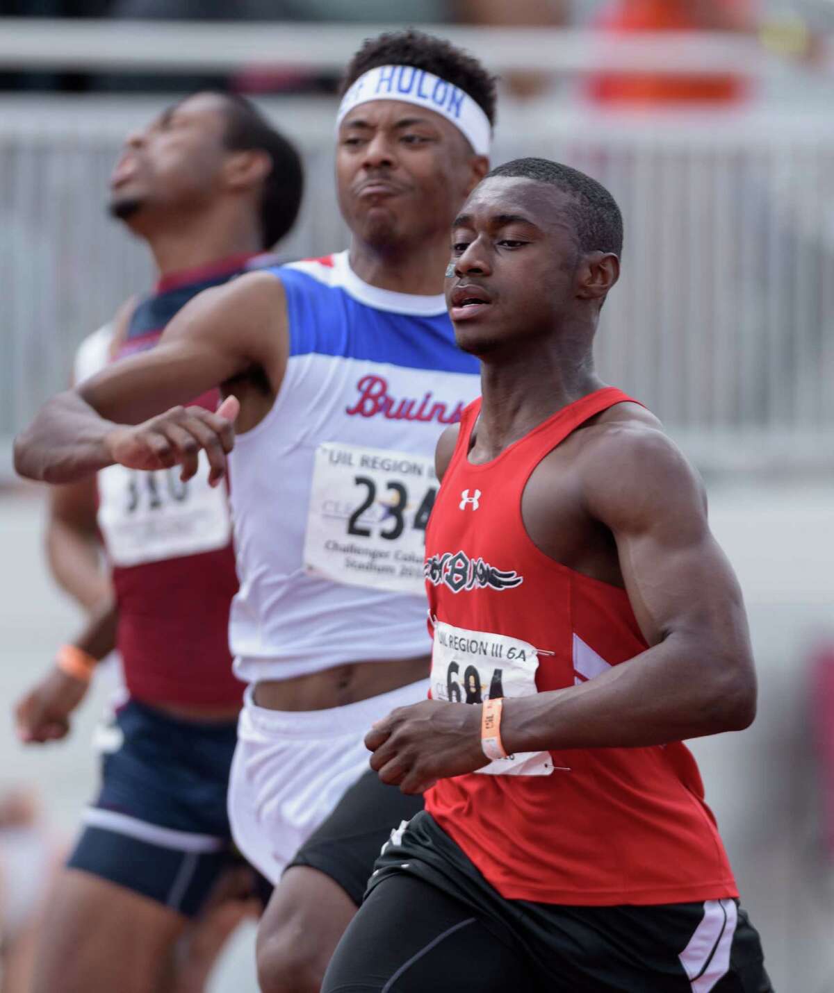 Brandon Taylor of Clear Brook High School won the Boy's 100 Meter Dash at the 6A Region III Championships on Saturday, April 30, 2016 at the Challenger Columbia Stadium.