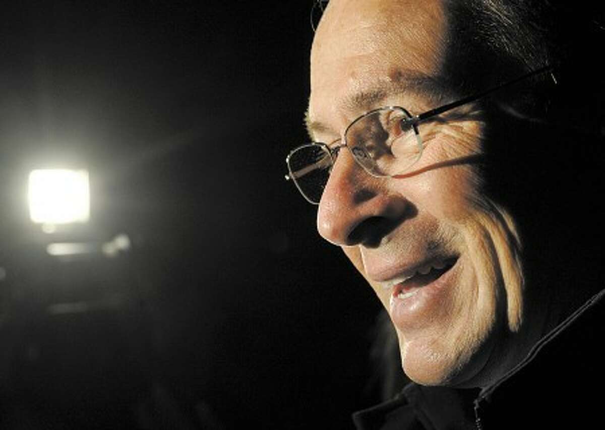 Governor-elect Dan Malloy smiles as he interviewed after voting in Stamford on Tuesday, Nov. 2, 2010. (AP Photo/Jessica Hill)