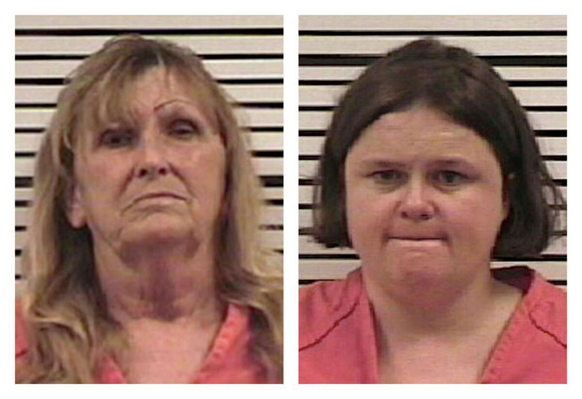 This combination of two undated photos provided by the Hardeman County, Tenn. Sheriff's Office on Tuesday, May 8, 2012 shows Mary Francis Mayes, left, mother of Adam Mayes, and Teresa Mayes, Adam Mayes' wife. The two were arrested and charged Tuesday, May 8, 2012 in connection with the killing of Jo Ann Baines and her teenage daughter by Adam Mayes, and the abduction of Bains' two younger girls, Alexandria Bain, 12, and Kyliyah Bain, 8. (AP Photo/Hardeman County Sheriff's Office)