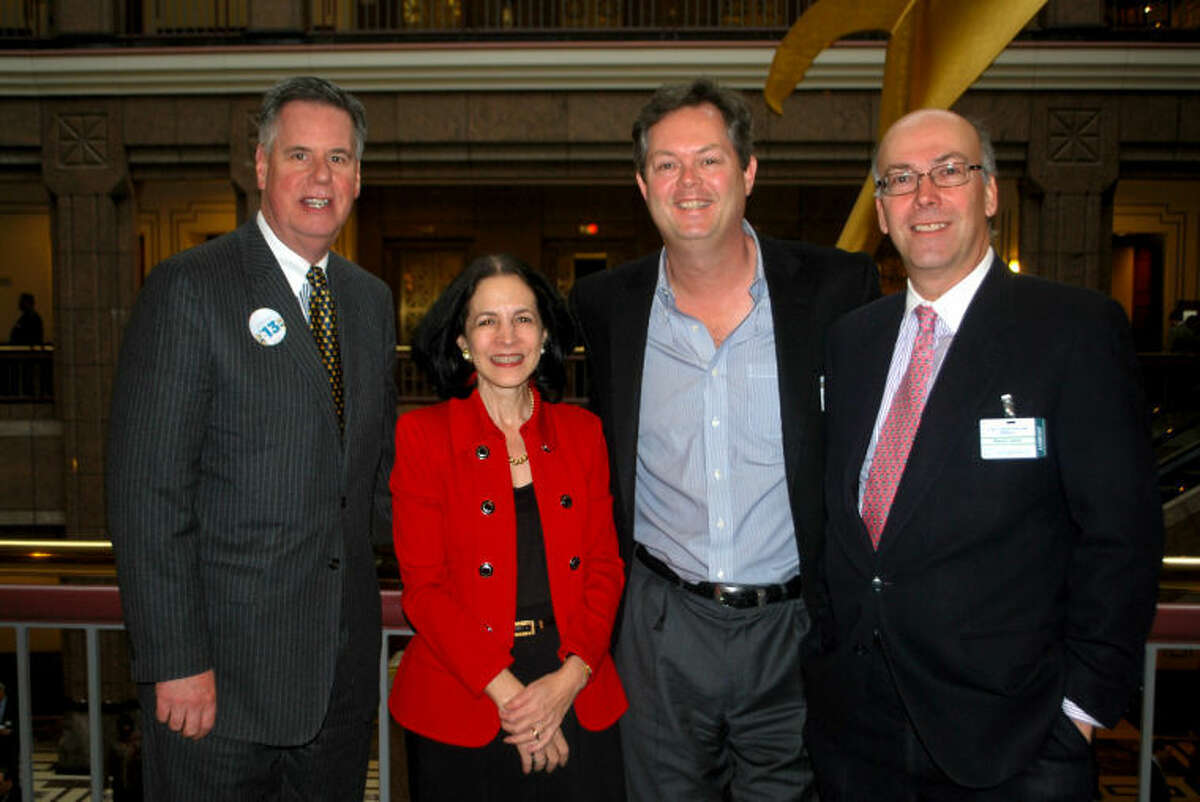 Contributed photo Greater Norwalk Chamber of Commerce President and CEO Edward Musante, State Rep. Gail Lavielle, Norwalk Chamber's Michael Devine, and Chamber Chairman Harry Carey at Connecticut Business Day this week.