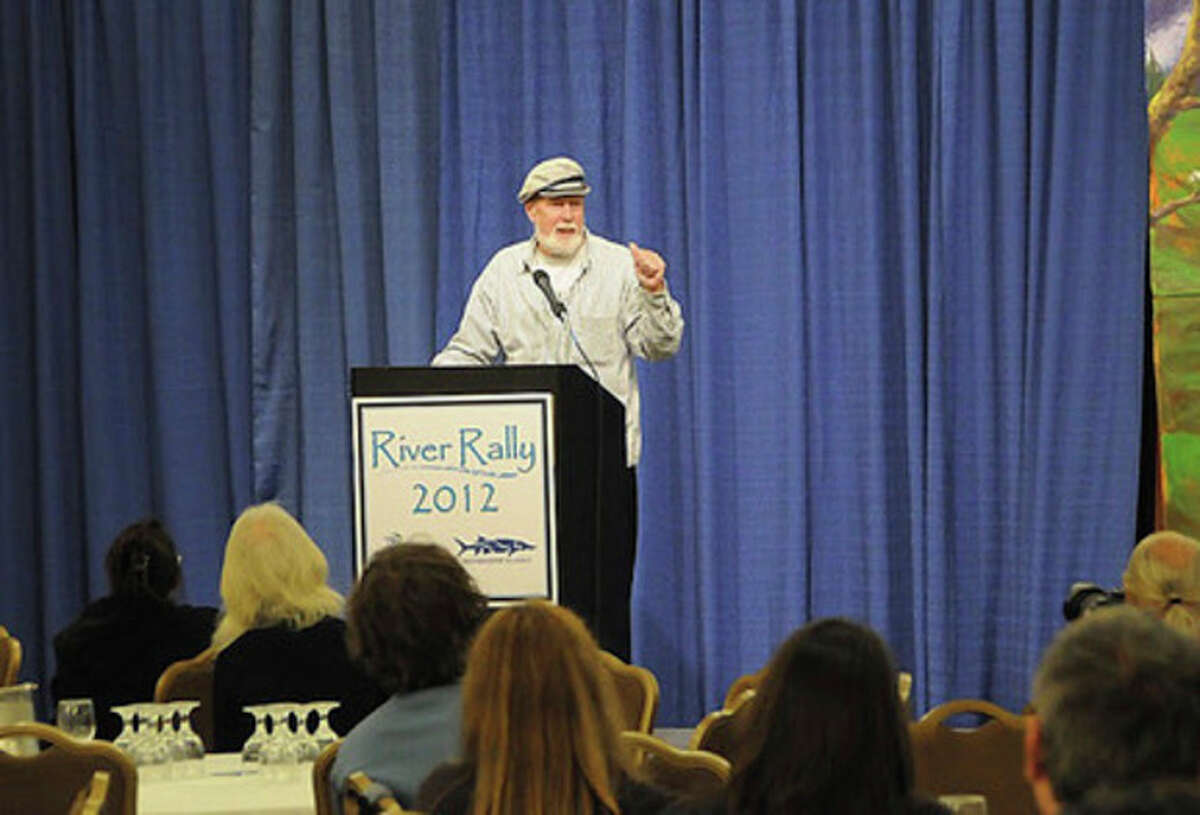 Contributed photo Terry Backer, director of Norwalk-based Soundkeeper, accepts his River Hero award in Portland, Oregon, recently.