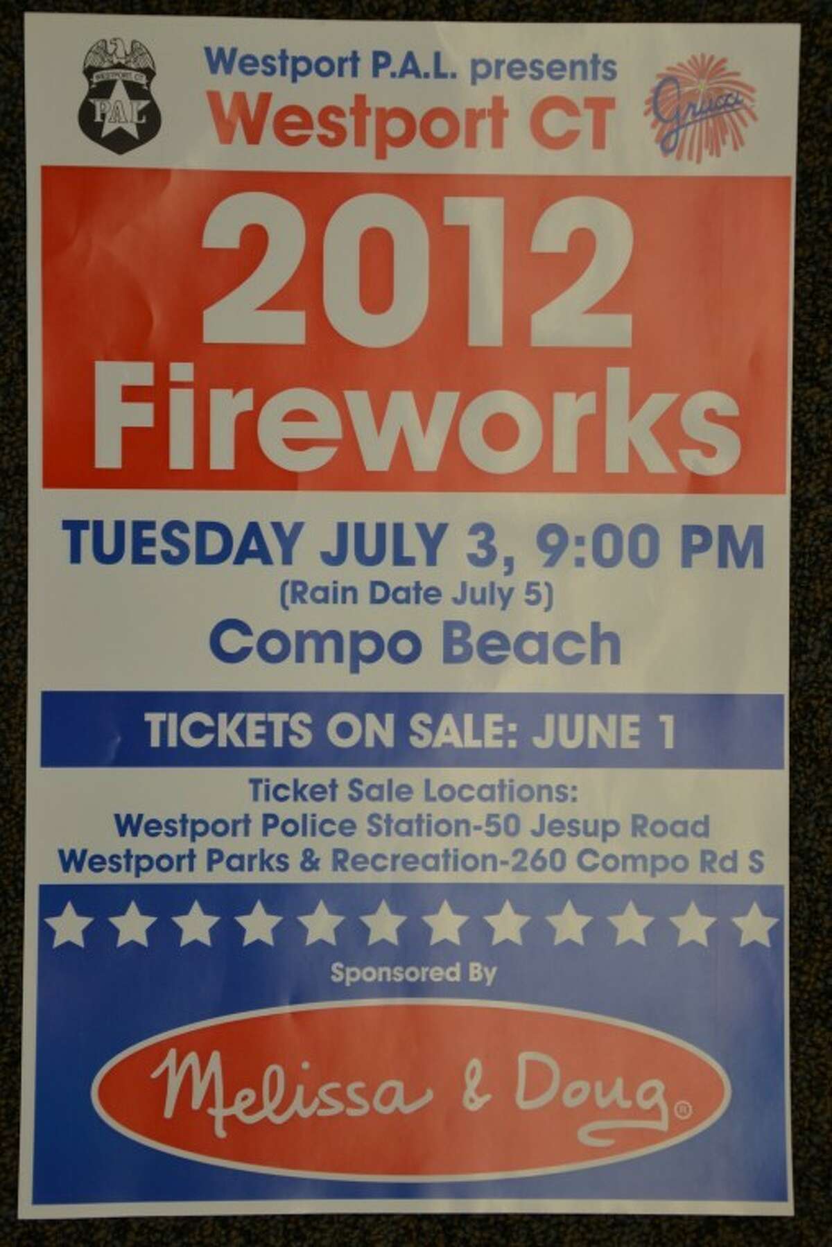 Westport PAL Fireworks Tuesday, July 3
