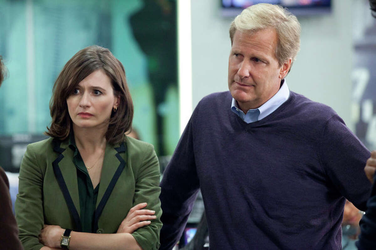 This publicity image released by HBO shows Emily Mortimer as Mackenzie MacHale , left, and Jeff Daniels as Will McAvoy on the HBO series, "The Newsroom," premiering Sunday, June 24, 2012 at 10 p.m. EST on HBO. (AP Photo/HBO, Melissa Moseley)