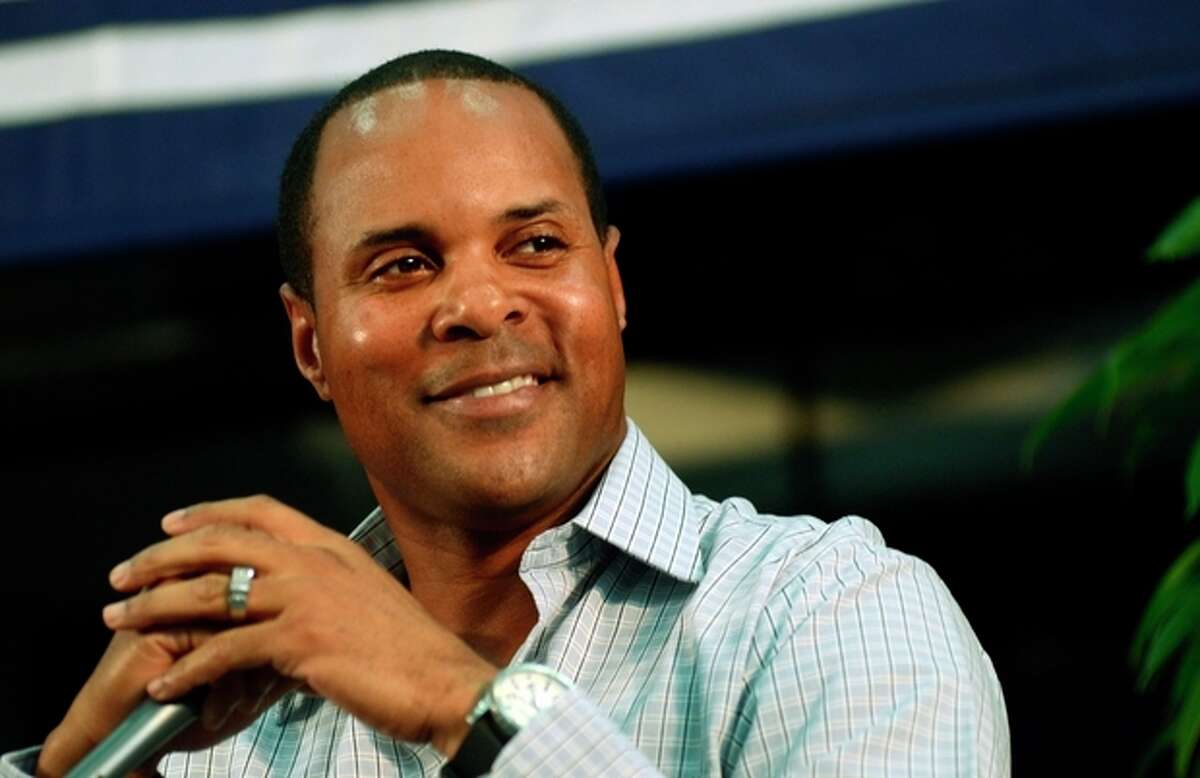 National Baseball Hall of Fame inductee Barry Larkin speaks at an inductee press conference at the Clark Sports Center in Cooperstown, N.Y., Saturday, July 21, 2012. Larkin will be inducted into baseball's Hall of Fame on Sunday. (AP photos/Heather Ainsworth)