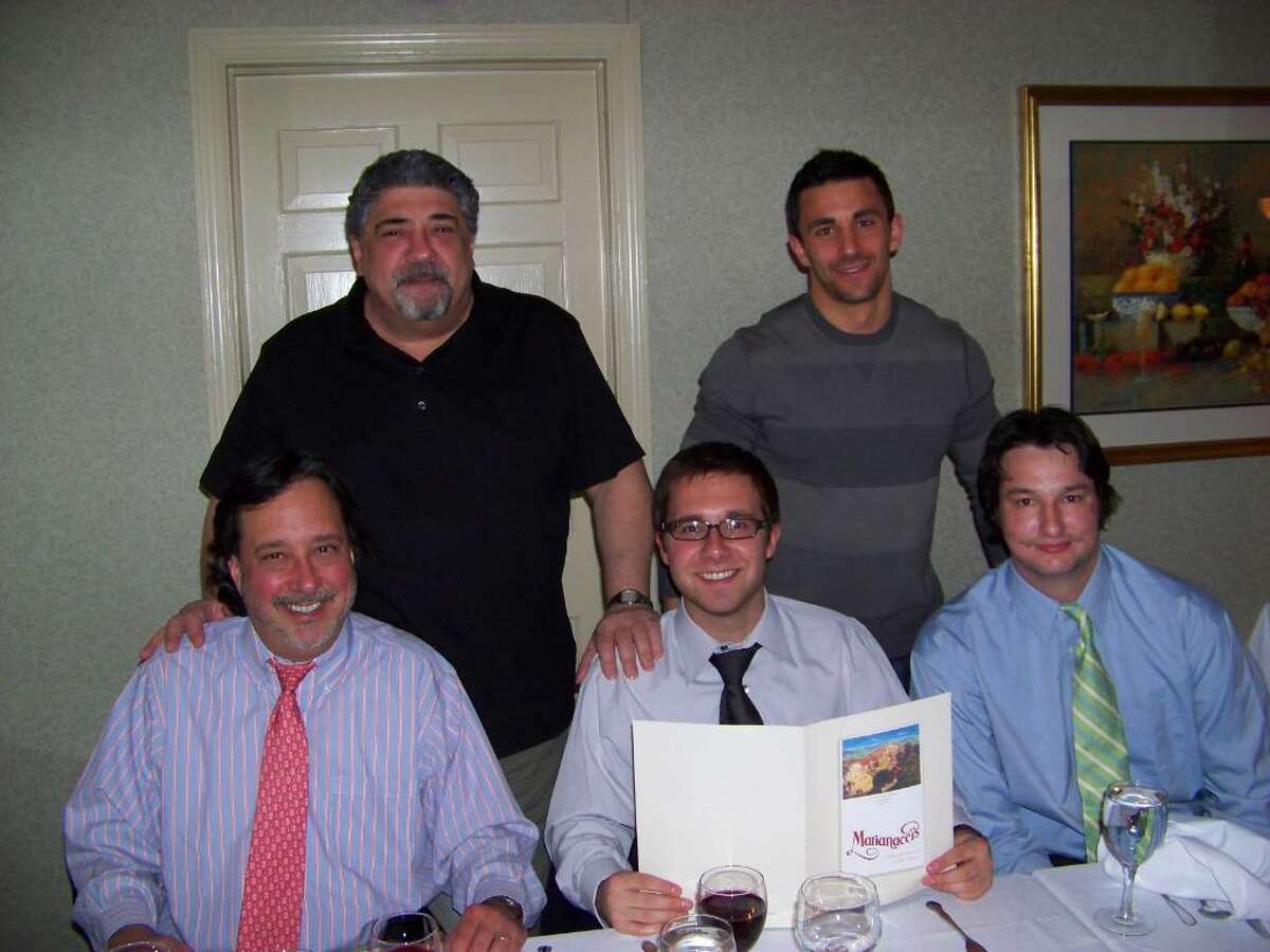Standing, from left, "Sopranos" cast members Vincent Pastore (Big Pussy) and Jason Cerbone (Jackie Aprile Jr.), with Thomson Reuters executive John Raffaeli his son John Jr. and Denis O'Donoghue.