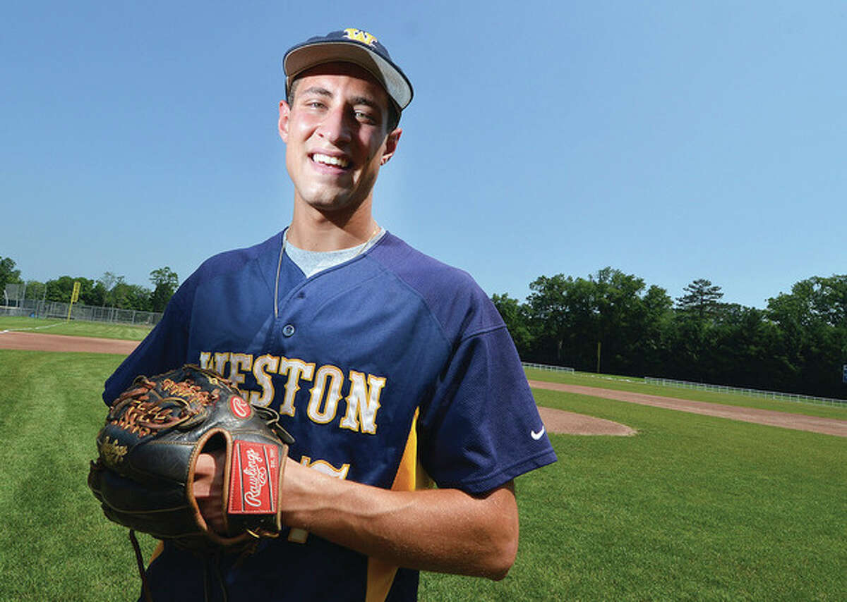 Hour photo/Alex von Kleydorff Weston's Charles Ameer laid the foundation for a superlative senior season during his junior year, and then built on that success. The right-handed ace went 9-1 on the mound during his final year with the Trojans, and also compiled a .393 batting average and drove in 30 runs. The St. John's-bound Ameer is the MVP on The Hour's All-Area baseball team.