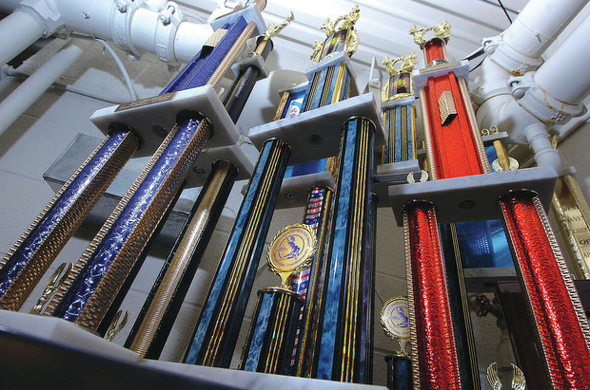 Hour Photo/ Alex von Kleydorff. Trophys at The Soo Bahk Do Karate studio in Wilton