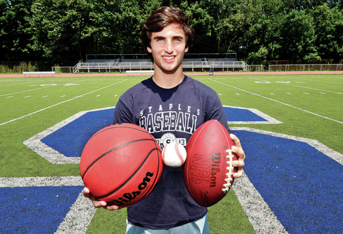 Hour photo/Erik Trautmann Staples High School senior James Frusciante never took a season off. He not only played football, basketball and baseball, but he played them all very well. He earned All-FCIAC recognition in all three sports and has been selected as The Hour's Male Athlete of the Year for the 2012-13 school year.