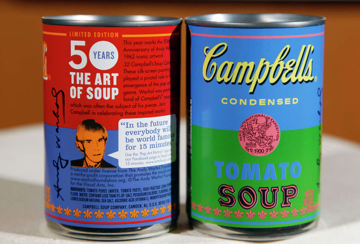 In this photograph taken Aug. 24, 2012, new limited edition Campbell's tomato soup cans with art and sayings by artist Andy Warhol are seen at Campbell Soup Company in Camden, N.J. Campbell plans to introduce the special-edition cans of its condensed tomato soup bearing labels reminiscent of the pop artist's paintings at Target stores starting Sunday, Sept. 2, 2012. (Photo/Mel Evans)