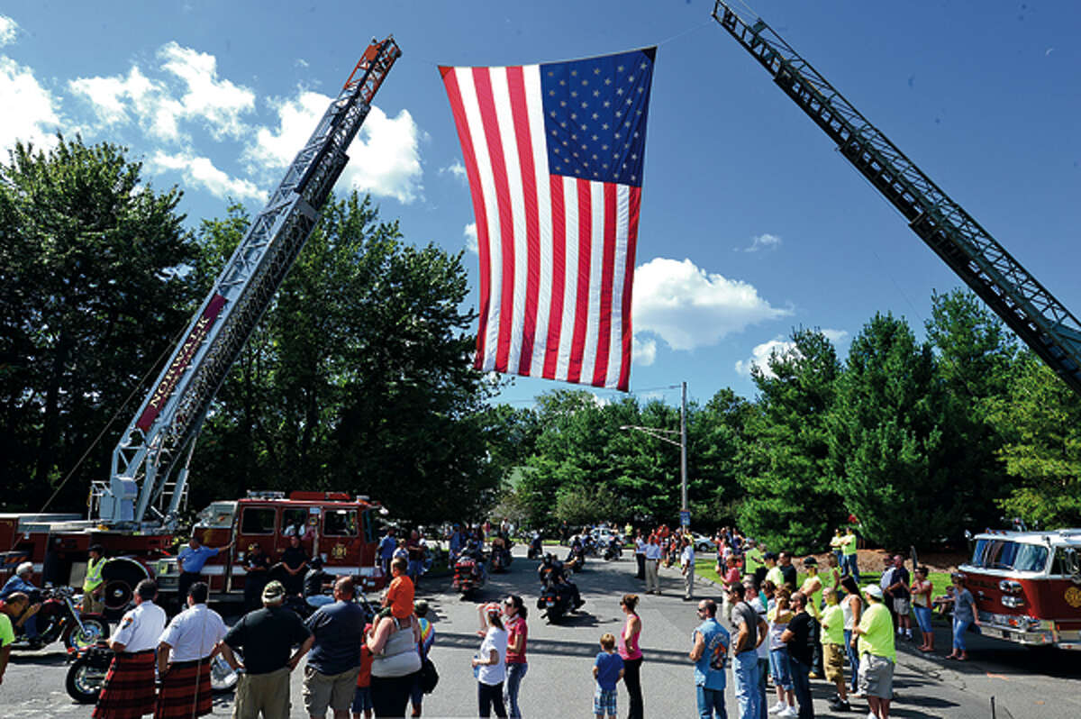 The United Ride tribute started out from Norden Park Sunday for the 12th annual motorcycle ride to benefit first responders and families affected by 9/11. Hour photo / Erik Trautmann