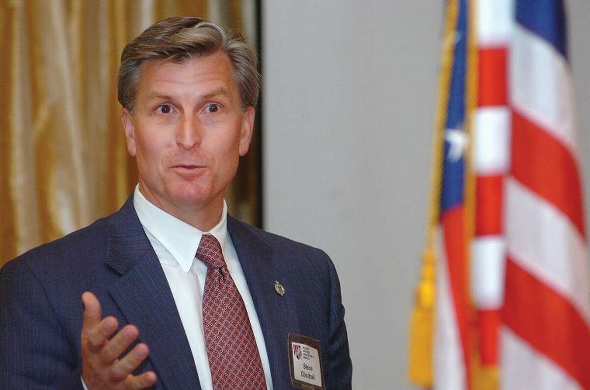 File Photo/ Alex von Kleydorff. Candidate for Congress Steve Obsitnik adressses the Young American Awards banquet this summer.