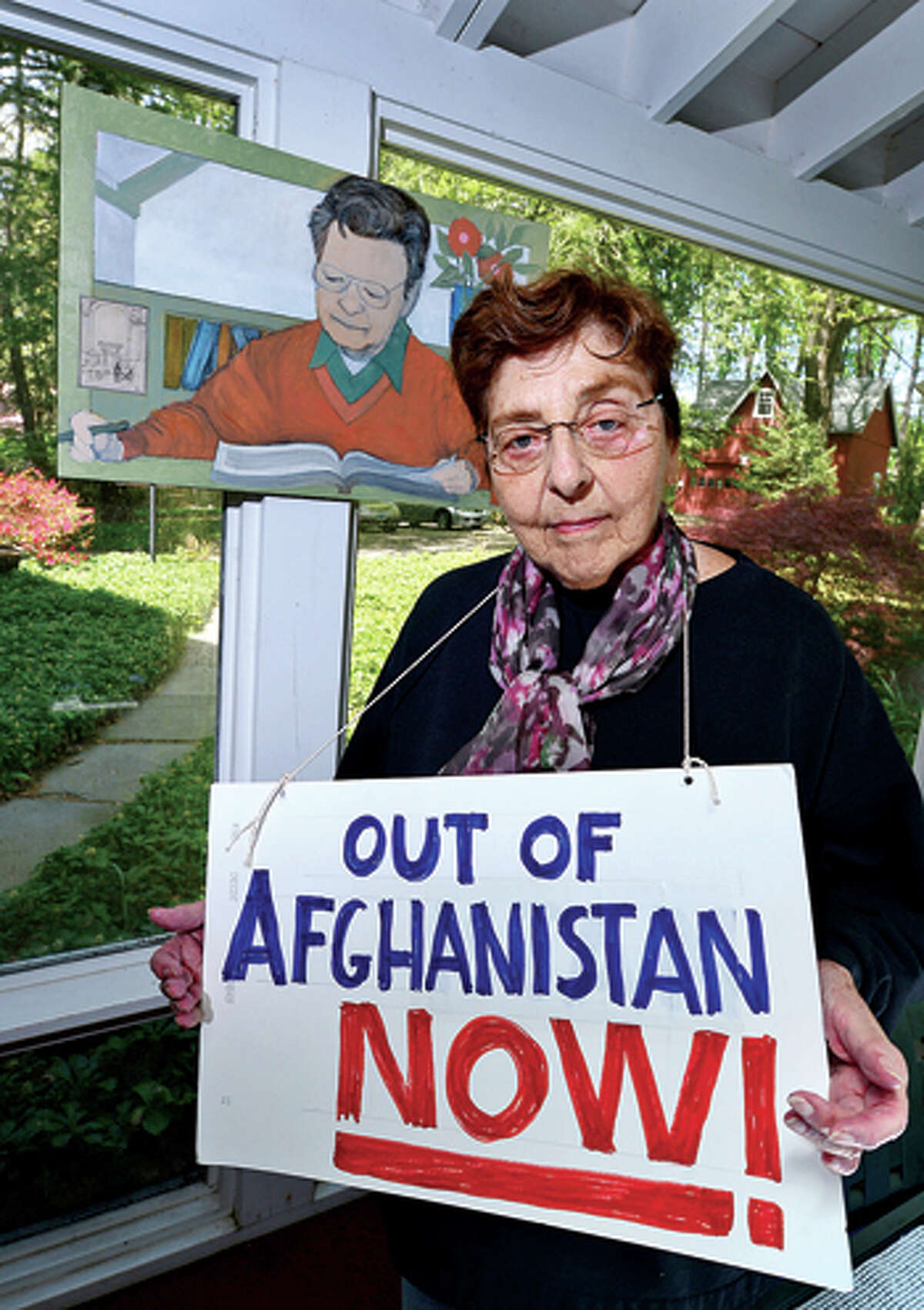 Westport resident Estelle Margolis is a longtime peace protester and has been protesting the war in Afghanistan for 12 years. Hour photo / Erik Trautmann