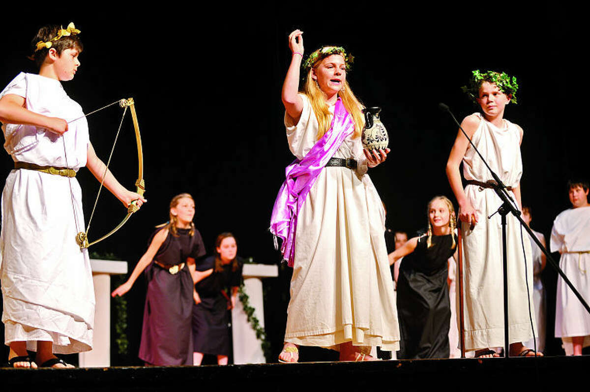 Middlebrook Middle School 6 Yellow Team puts on a Greco-Roman Festival featuring a Greek tragedy, The Furies, featuring Sarah Wiltshire as Athena, Chris Lancaster as Appollo and Stephen Batter as Orestes, Thursday afternoon. 