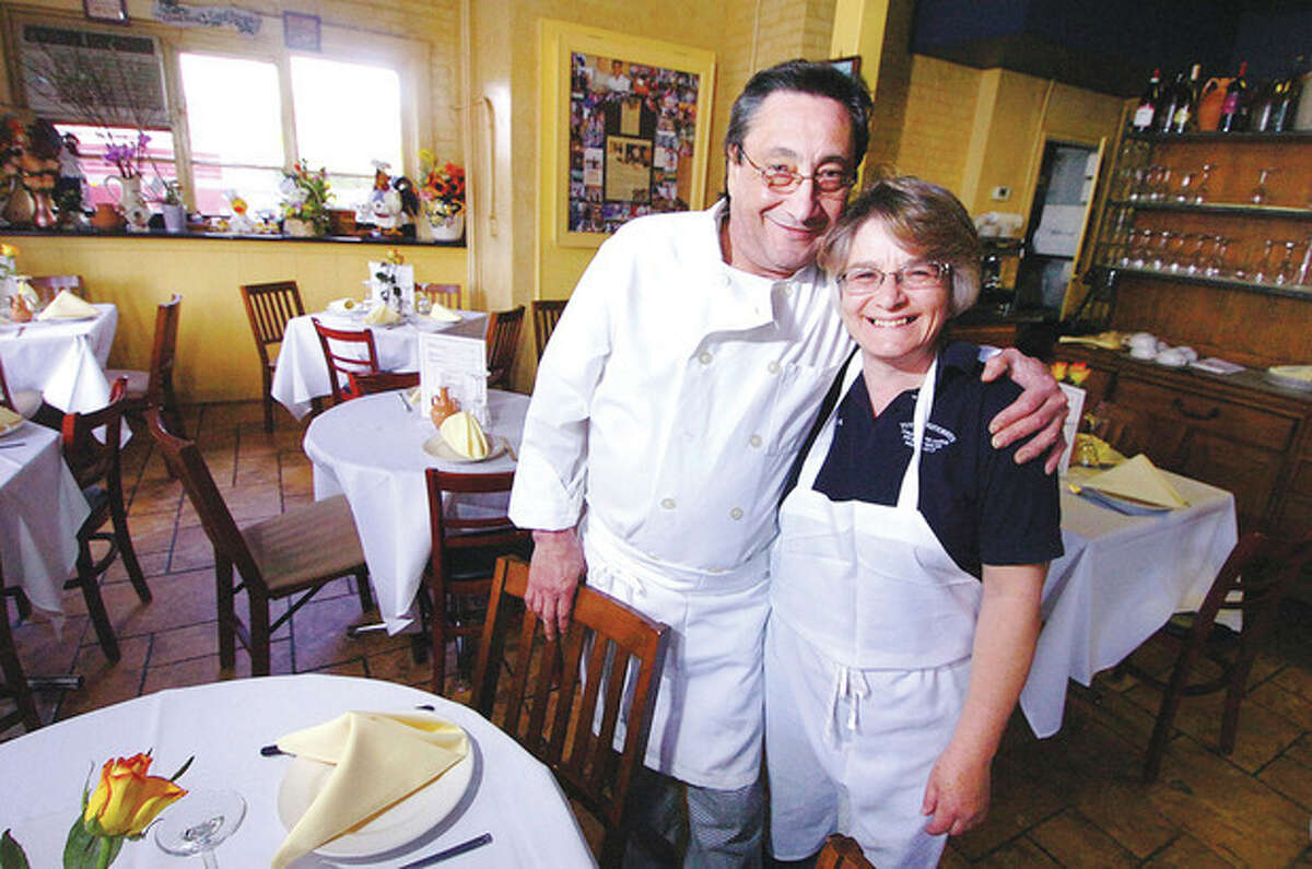 Hour Photo/Alex von Kleydorff Pasquale and Maria Funicello in their Westport restaurant Tutti's Ristorante on Riverside Ave.