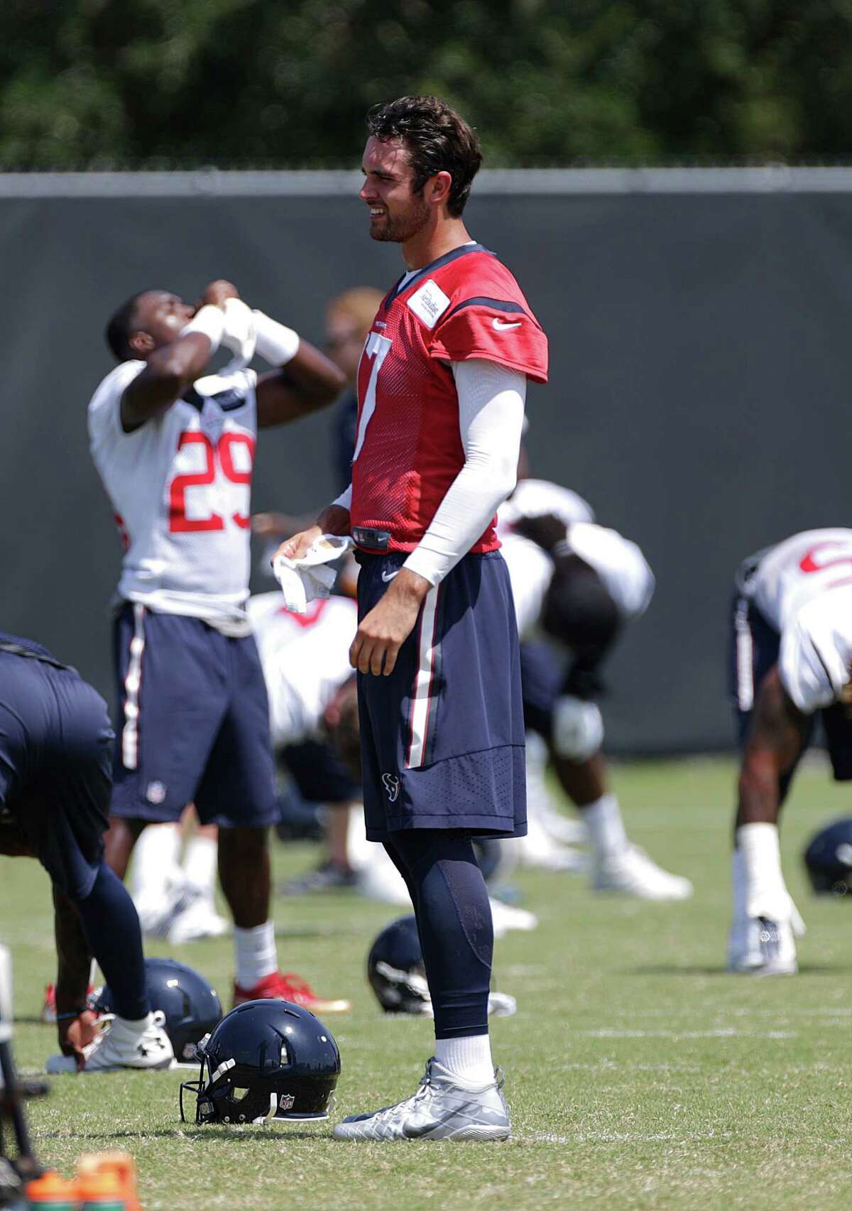 Texans quarterback Brock Osweiler warms up during Texans mini camp at NRG Stadium, Wednesday, June 15, 2016, in Houston.