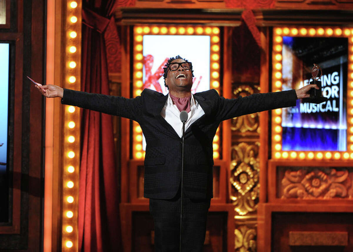 FILE - This June 9, 2013 file photo shows Billy Porter accepting his award for best actor in a musical for "Kinky Boots" at the 67th Annual Tony Awards, in New York. Six alumni from Carnegie Mellon University took home Tonys in five categories, a glittery haul that was both a school record and a huge source of pride for a theater department that turns 100 next year. Billy Porter, Patina Miller and Judith Light each took home acting Tonys, while Ann Roth got one for best costume design, and partners Jules Fisher and Peggy Eisenhauer won for best lighting design of a play. (Photo by Evan Agostini/Invision/AP, file)