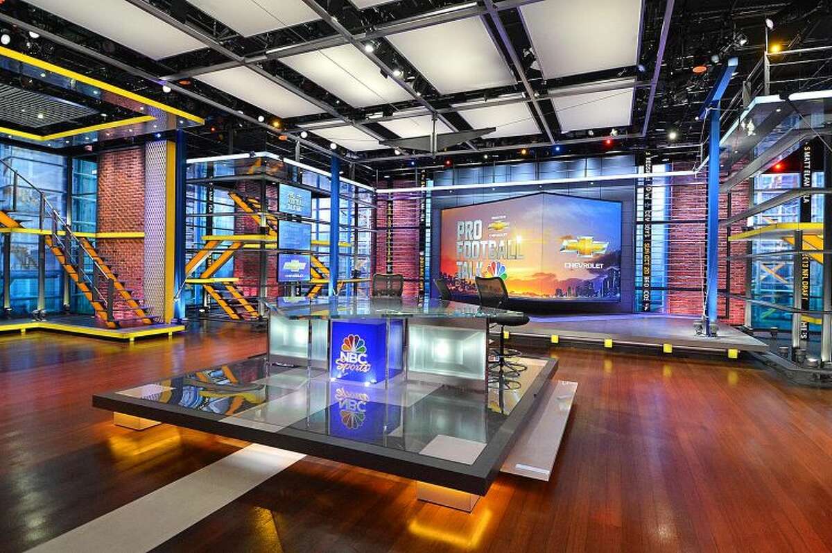 Hour Photo/Alex von Kleydorff . The Studio used for Motorsports like Formula One, and also for shows like Pro Football Talk, at NBC Sports Group in Stamford Ct.