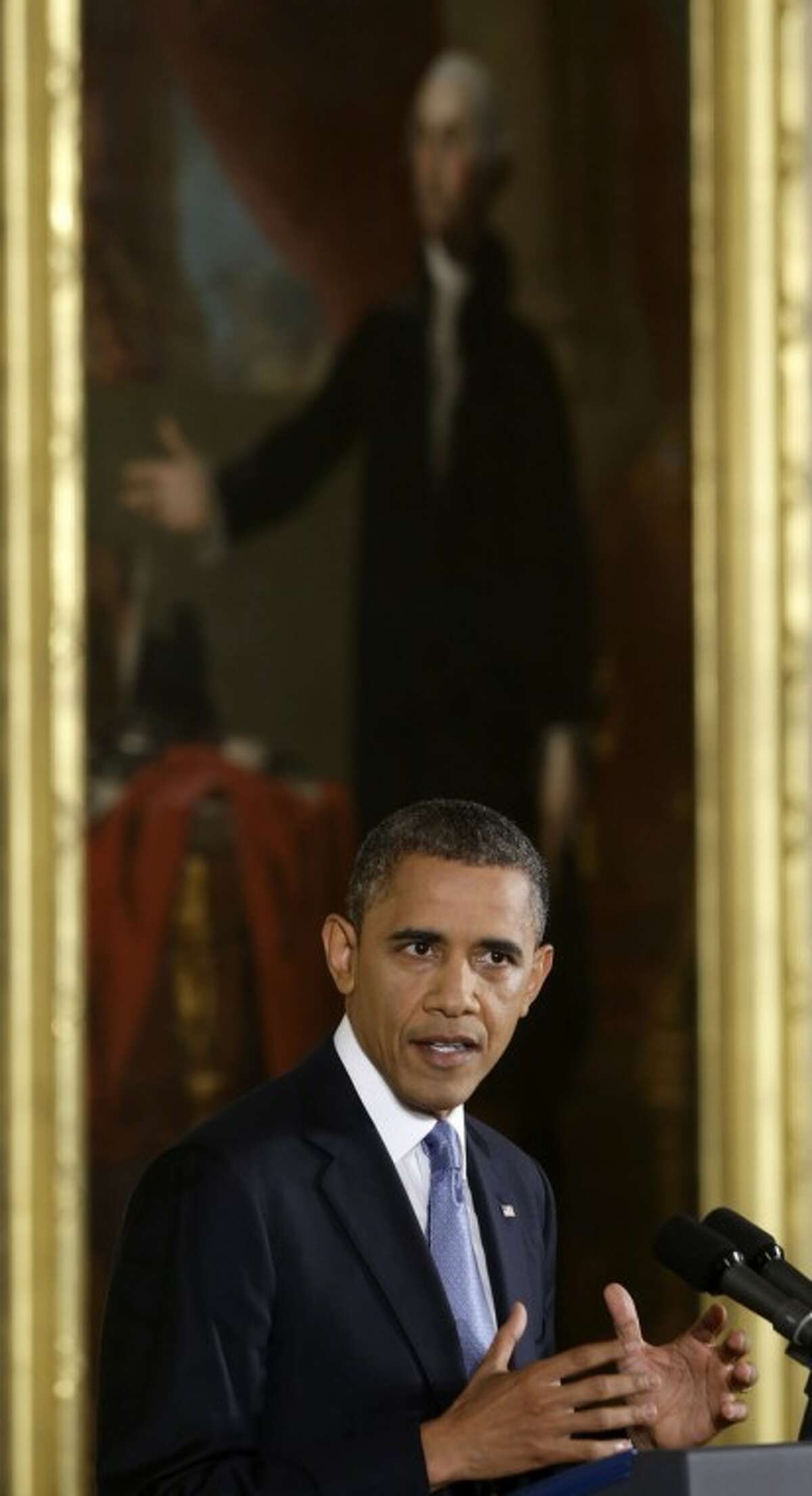 President Barack Obama makes an opening statement during a news conference in the East Room of the White House in Washington Wednesday, Nov. 14, 2012. (AP Photo/Charles Dharapak)