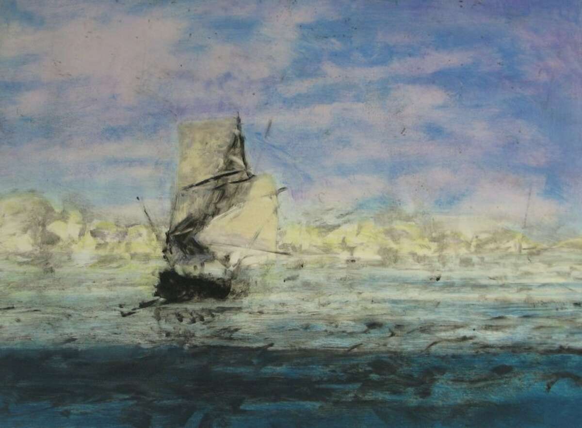 "Costal Fishing Boat", a monotype by Bethel artist David Teti, is one of the original prints offered at Live Auction this Saturday evening.