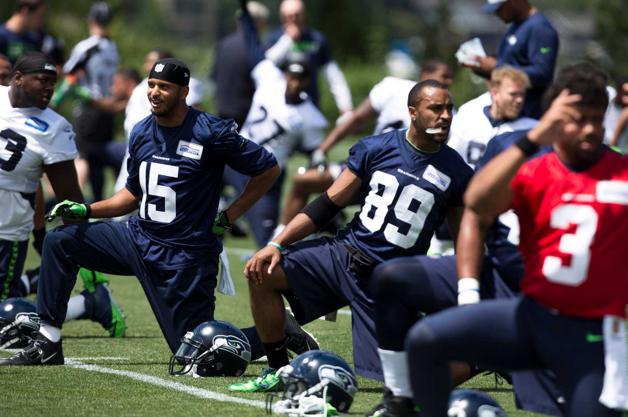 Seattle Seahawks defenders Brandon Browner (39), Mike Morgan (57