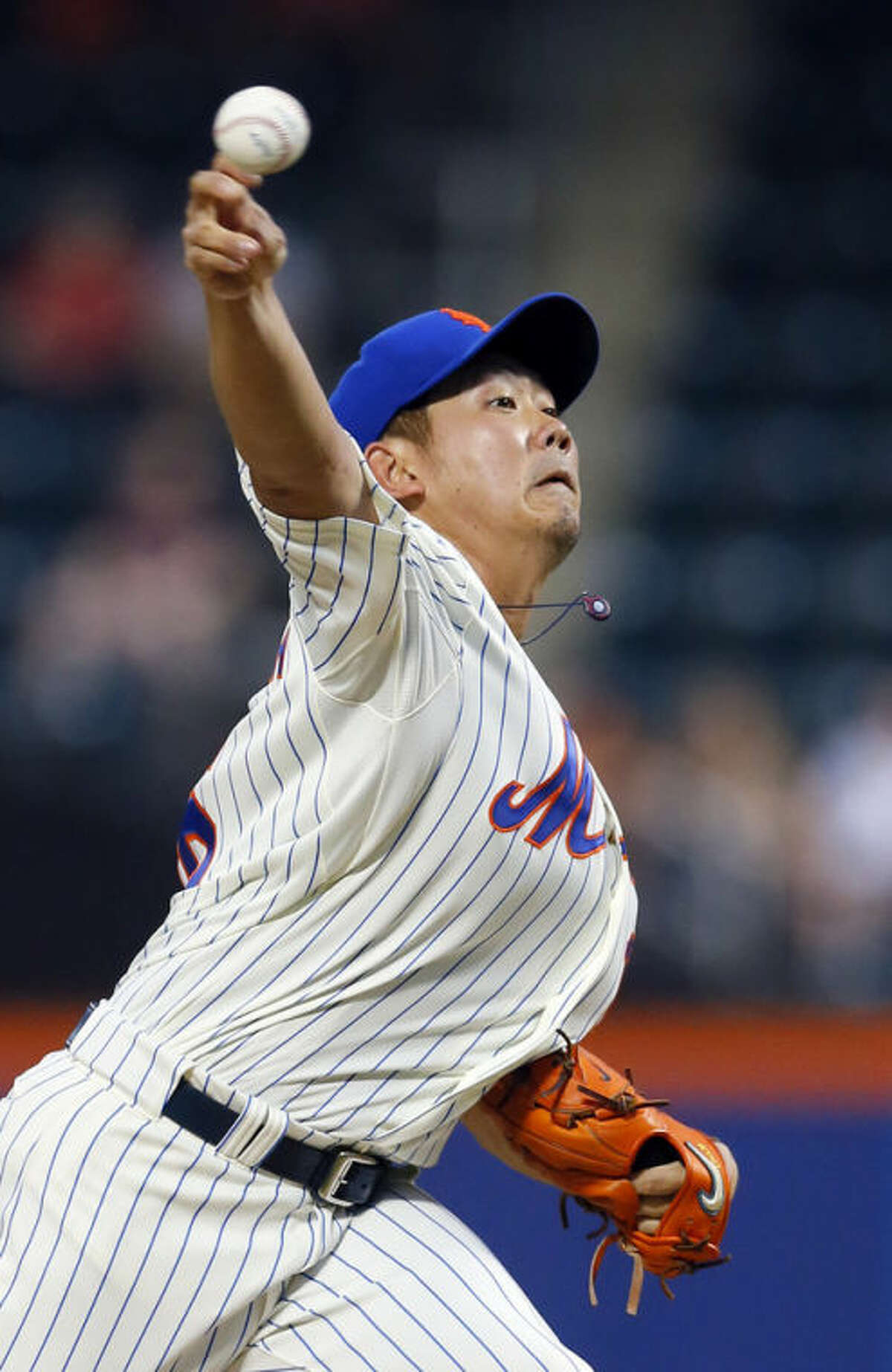 New York Mets starting pitcher Daisuke Matsuzaka throws in the first inning of a baseball game against the Philadelphia Phillies at Citi Field in New York, Wednesday, Aug. 28, 2013. (AP Photo/Paul J. Bereswill)