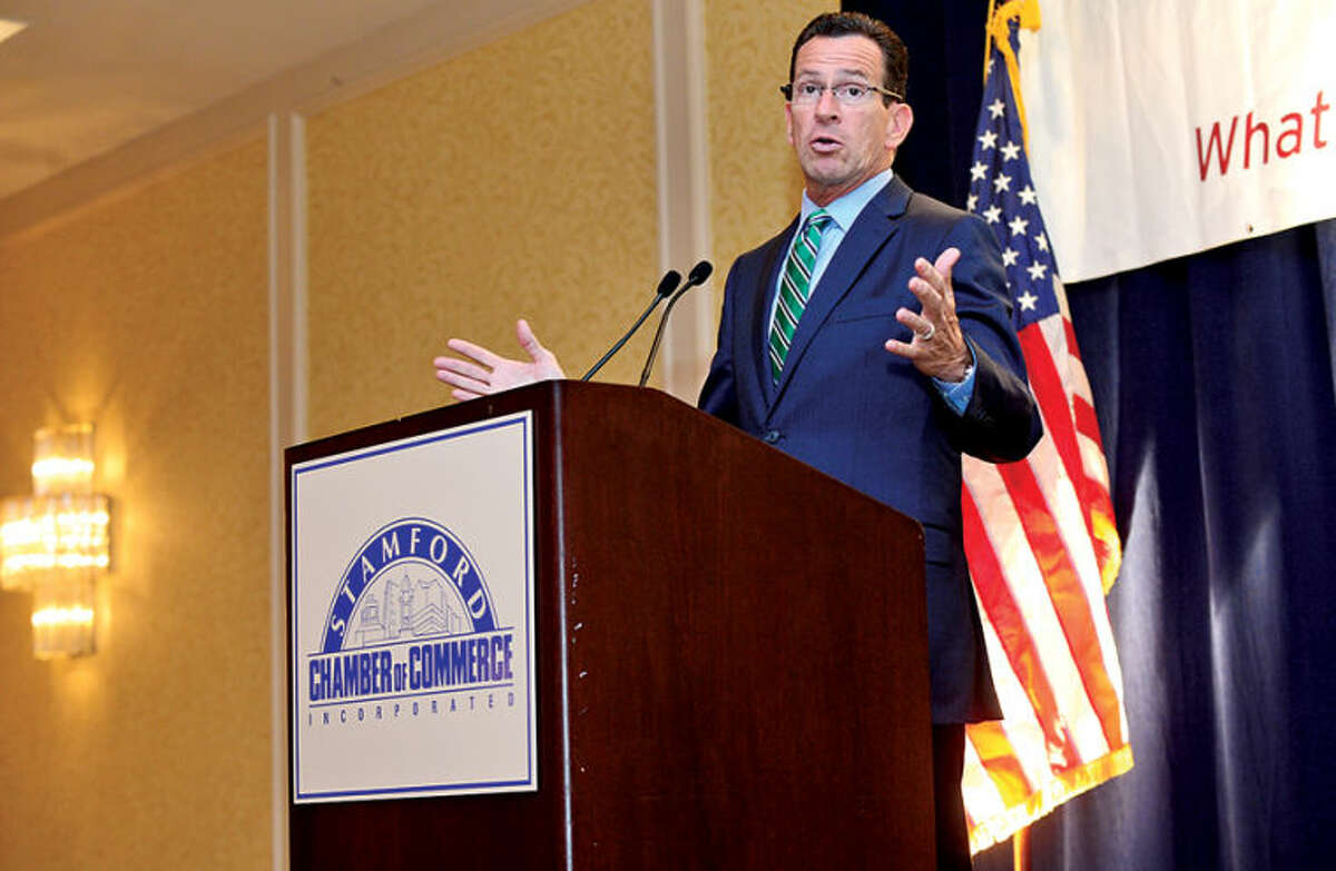 Gov. Dannel P. Malloy speaks to the Stamford Chamber of Commerce during their luncheon at the Stamford Marriott Hotel & Spa Thursday.