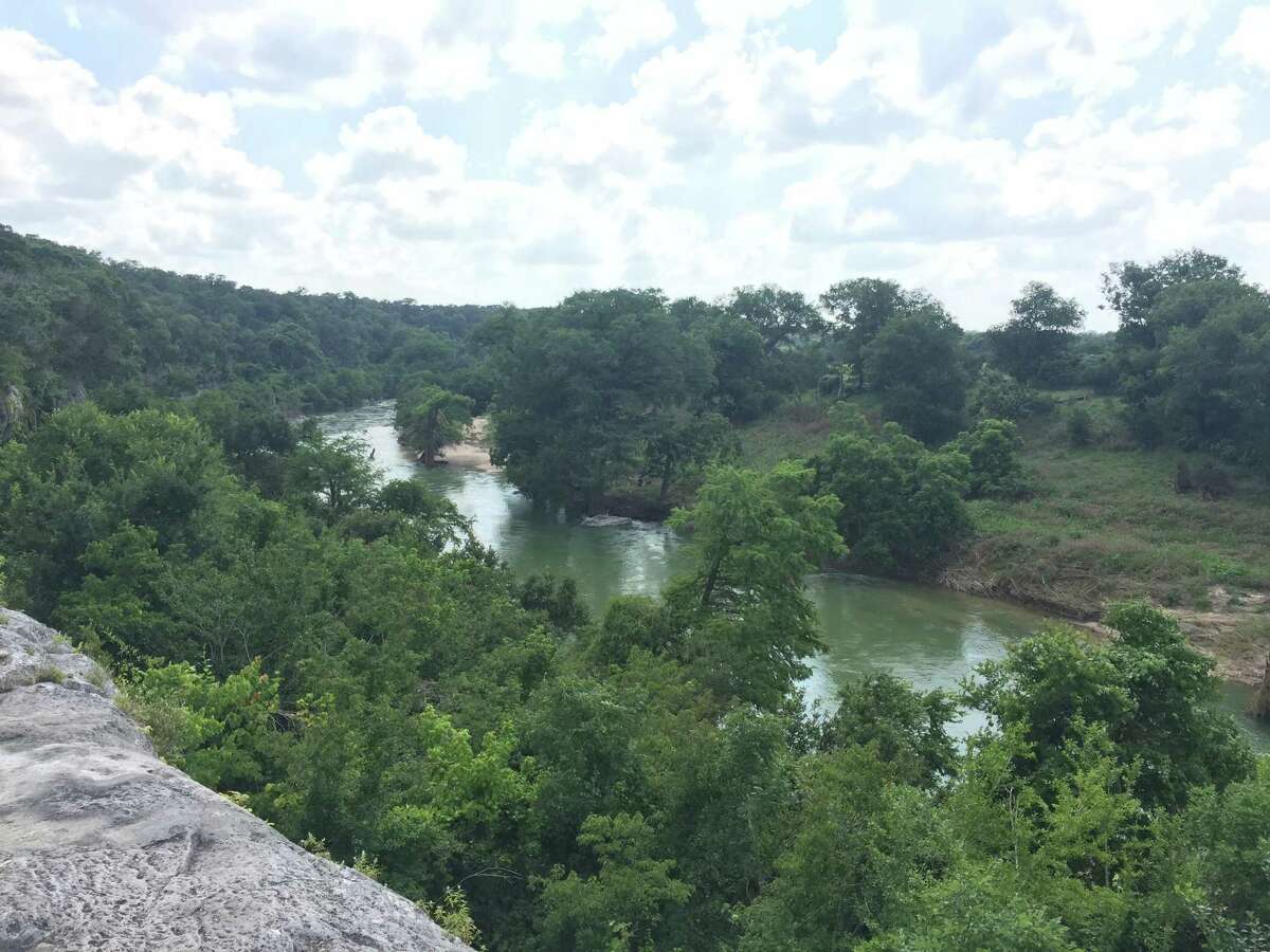 Many of the trails at Guadalupe River State park provide for scenic and breathtaking overlooks. This bluff provides a view of the Guadalupe River and its spectacular expanse along the Texas Hill Country.