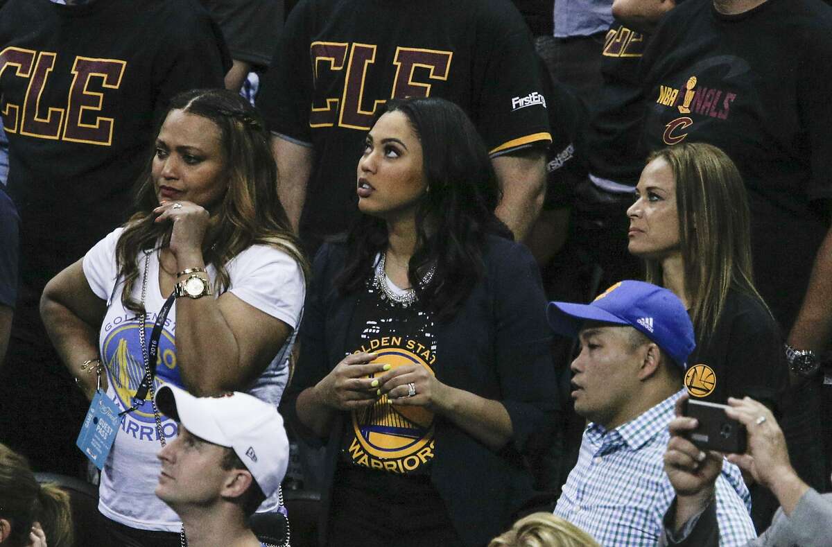 Ayesha Curry watches Game 6 of the NBA Finals at The Quicken Loans Arena on Thursday, June 16, 2016 in Cleveland, Ohio.