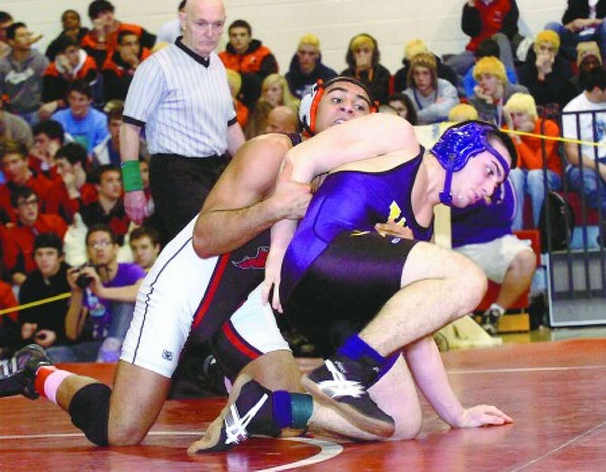 Westhill wrestler Cosmo Iadanza, right, went ''On the Record'' with The Stamford Times. Times photo/Erik Trautmann
