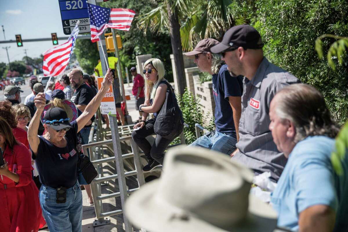 San Antonio, Texas -- June 17, 2016 -- People supporting Republican presidential candidate Donald Trump's visit to San Antonio gathered near his private fundraiser at Oak Hills Country Club. Ray Whitehouse/for the San Antonio Express-News