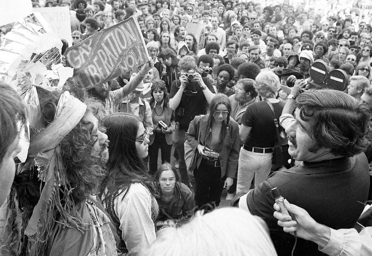 On June 25, 1972, the first San Francisco gay pride parade ends at the City Hall steps.