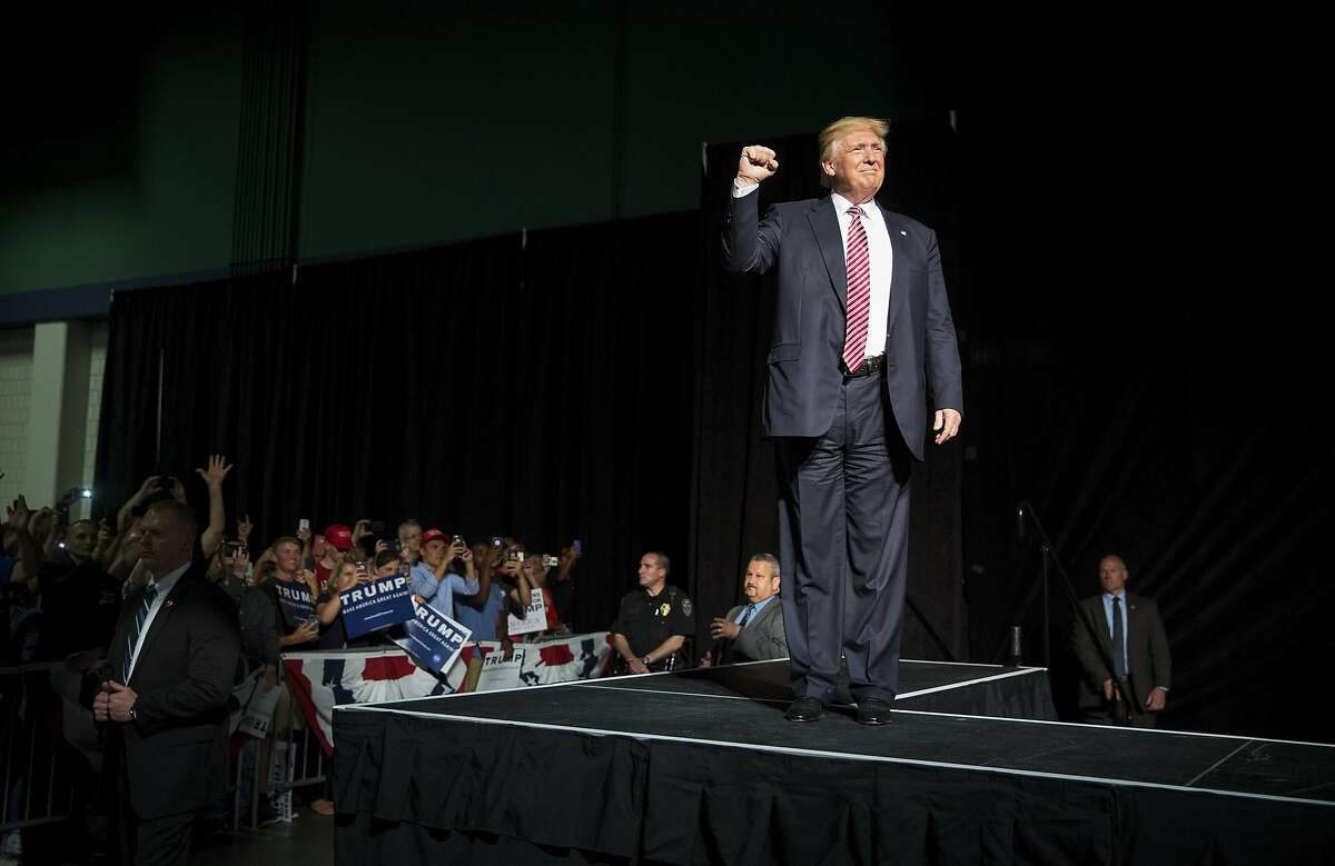 FILE -- Donald Trump, the presumptive Republican presidential nominee, takes the stage for a rally in Greensboro, N.C., June 14, 2016. Recent polls are showing that Trump’s repeated calls for a ban on Muslims entering the United States, on the heels of the attack in Orlando, is not gaining traction among voters he will need in November. (Damon Winter/The New York Times)