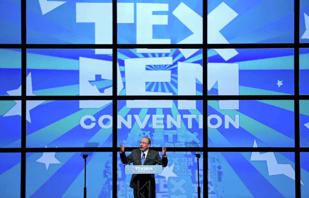 Texas Democratic chairman Gilberto Hinojosa revs up the crowd at the 2016 Texas Democratic Convention at the Alamodome earlier this month.