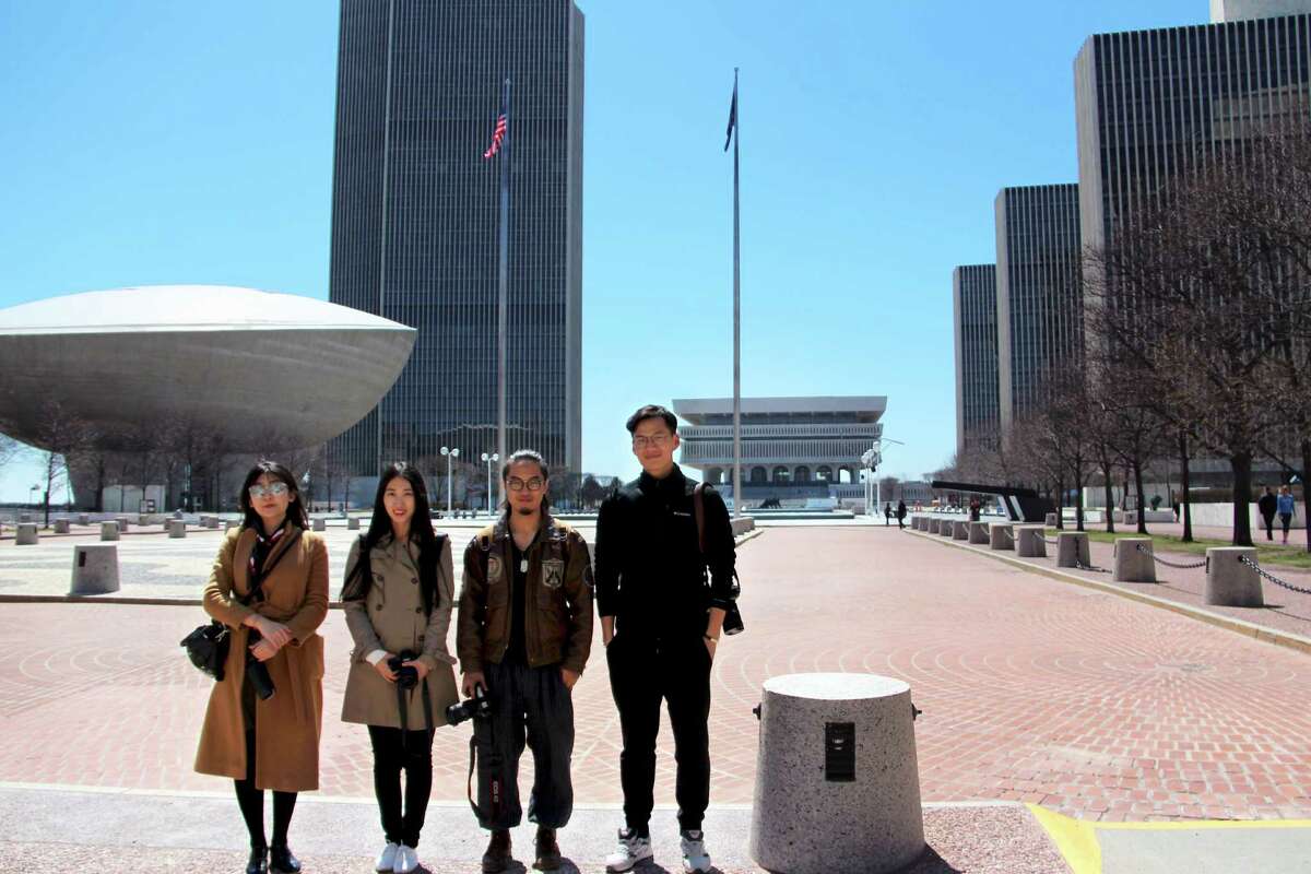 Fan Jingyi, Zhao Mengying, Wu Kaisi and Wang Li toured Albany in April after winning a contest. Their posts to social media were valued at $62,000 in advertising.