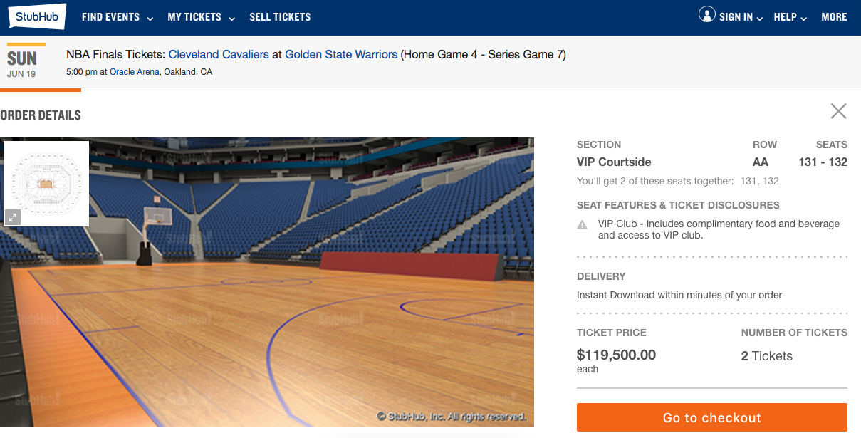 Someone is selling courtside Game 7 tickets for $119 000 each