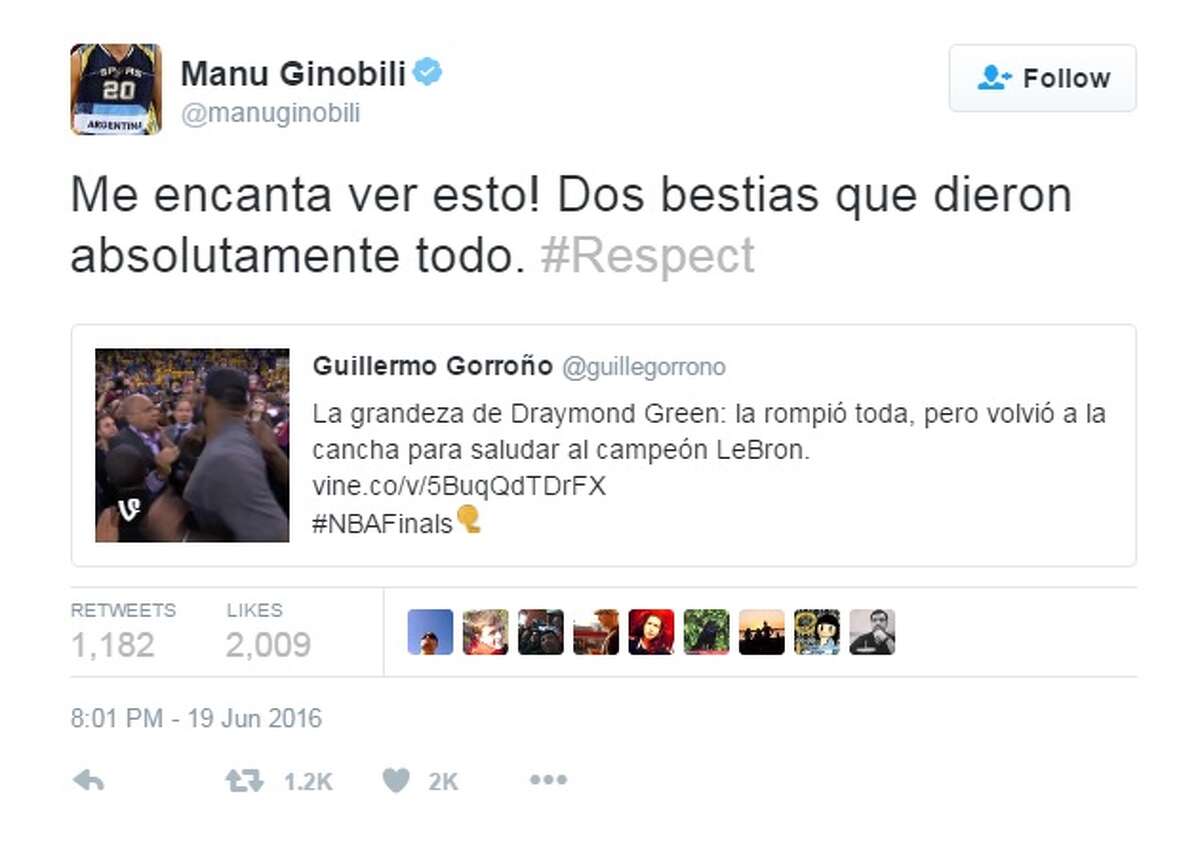 I love to see this! Two beasts that gave absolutely everything. #Respect," @manuginobili said in a translated tweet.